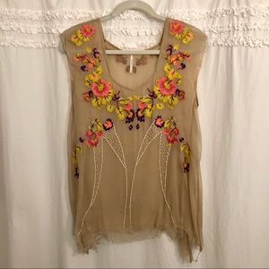 Free People Floral Embroidered and Beaded Top